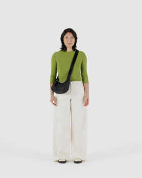 Small Recycled Leather Crescent Bag Z1