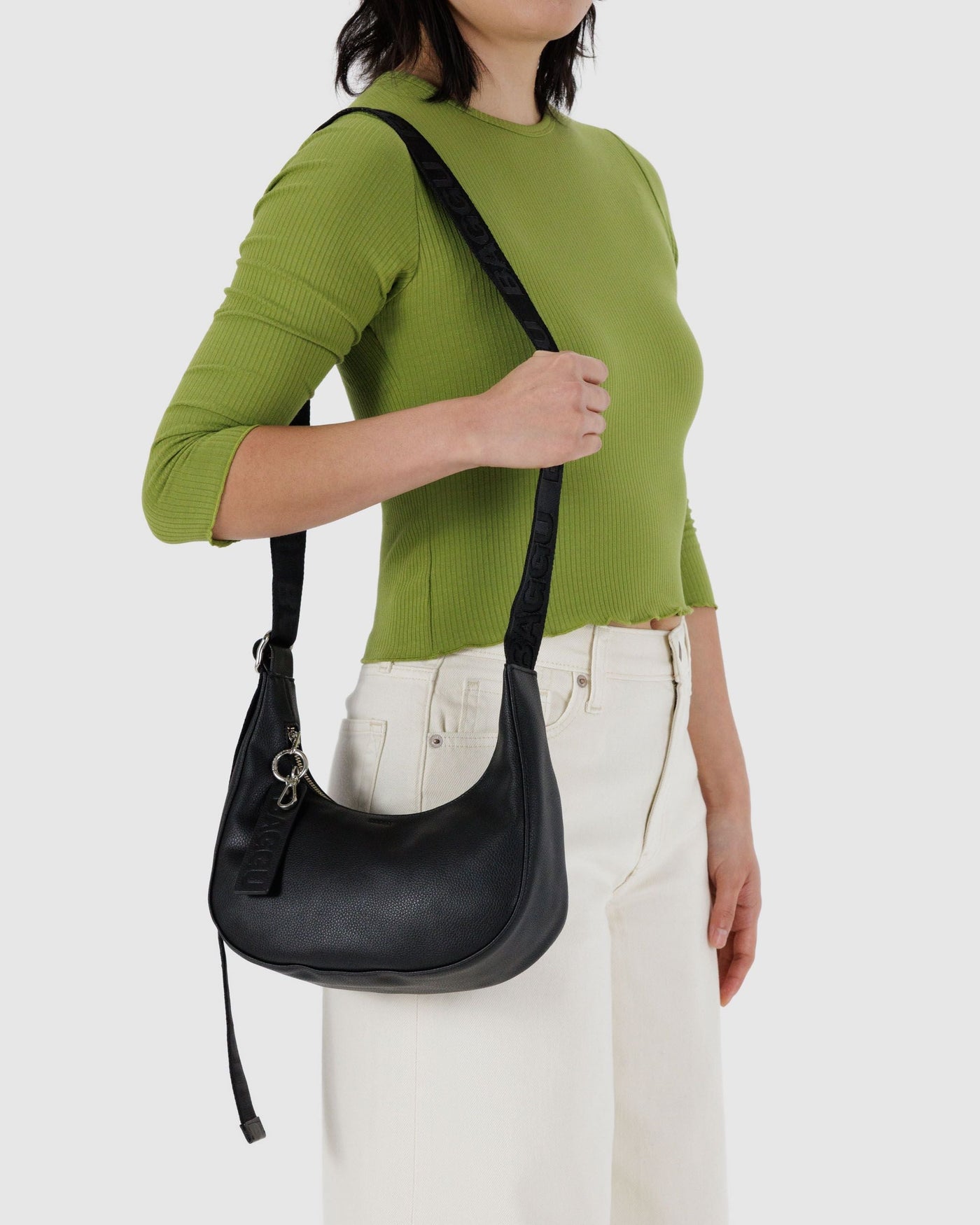 Small Recycled Leather Crescent Bag Z1