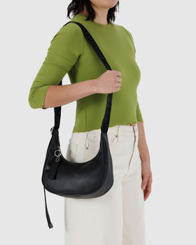 Small Recycled Leather Crescent Bag Z1